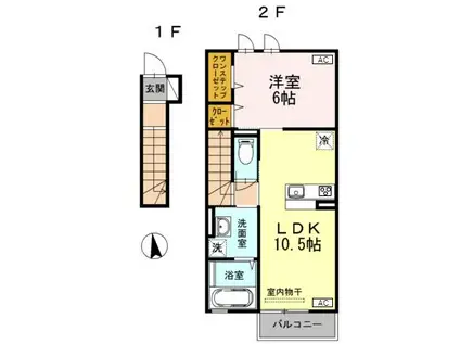 ノヴェル ヴィラ(1LDK/2階)の間取り写真