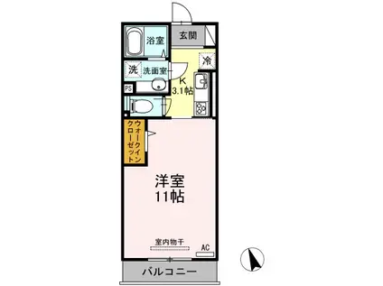 クロスONE旭岡(1K/3階)の間取り写真