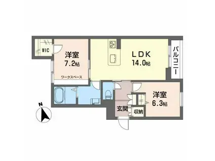 グランクレスト土合(2LDK/3階)の間取り写真