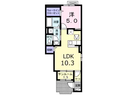 マルベリー ライト キタヤマ(1LDK/1階)の間取り写真
