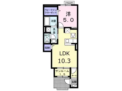 マルベリー ライト キタヤマ(1LDK/1階)の間取り写真