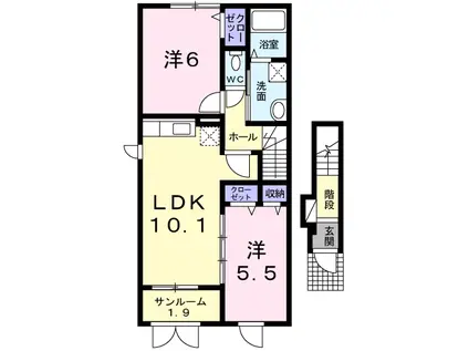 カム トゥルー(2LDK/2階)の間取り写真