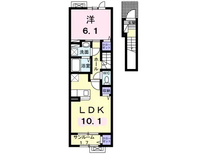 ライジングビレッジ(1LDK/2階)の間取り写真
