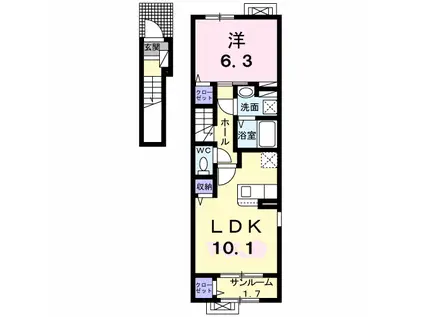 ライジングビレッジ(1LDK/2階)の間取り写真