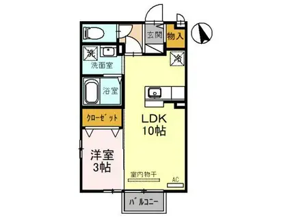 ノーブルレセンテ(1LDK/2階)の間取り写真