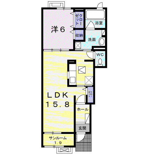 レリクアⅡ(1LDK/1階)の間取り写真
