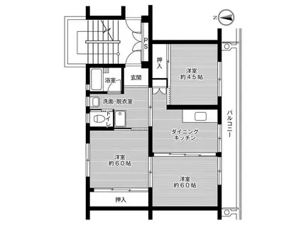 ビレッジハウス富山北2号棟(3DK/4階)の間取り写真