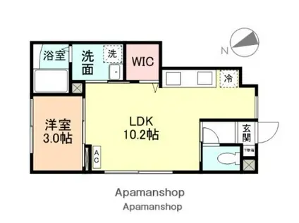 富山地鉄富山港線 奥田中学校前駅 徒歩6分 2階建 築1年(1LDK/1階)の間取り写真