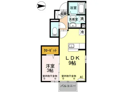 D-ROOMなかよん(1LDK/1階)の間取り写真