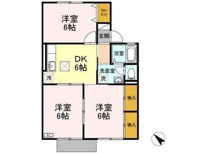 ガーデンヴィレッジ A棟(3DK/1階)の間取り写真