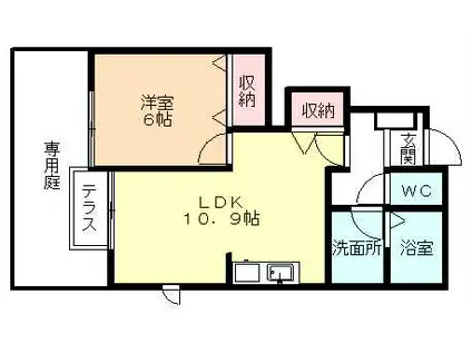 エクセレンスヒルD(1LDK/1階)の間取り写真