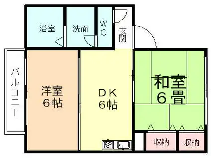 ゴールデンⅠB(2DK/2階)の間取り写真