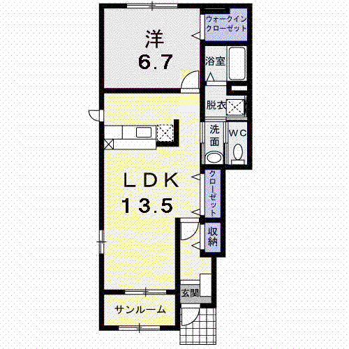 富山地鉄富山港線 萩浦小学校前駅 徒歩47分 2階建 築16年(1LDK/1階)の間取り写真