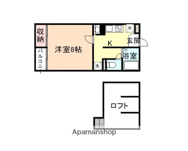 スカイヒルズA棟(1K/2階)の間取り写真