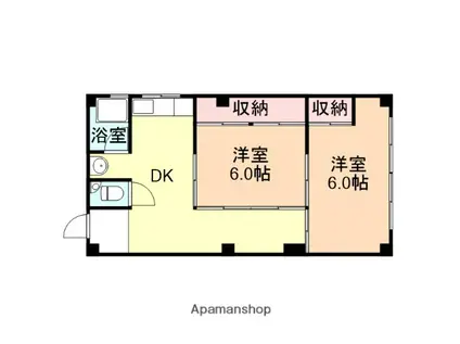 富山地鉄不二越上滝 栄町駅(富山) 徒歩9分 3階建 築49年(2DK/3階)の間取り写真