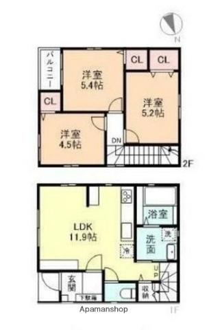富山地鉄本線 稲荷町駅(富山) 徒歩10分 2階建 築5年(3LDK)の間取り写真
