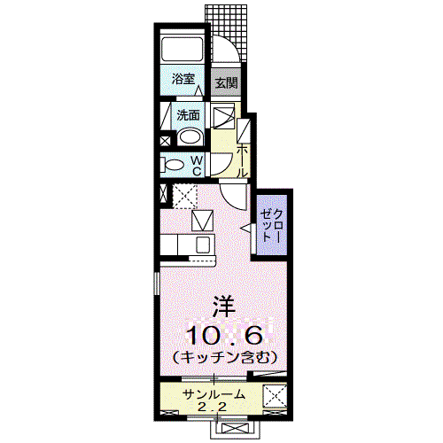 ニューバンブスⅤ(ワンルーム/1階)の間取り写真