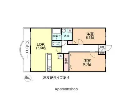 ブルームはやし(2LDK/2階)の間取り写真