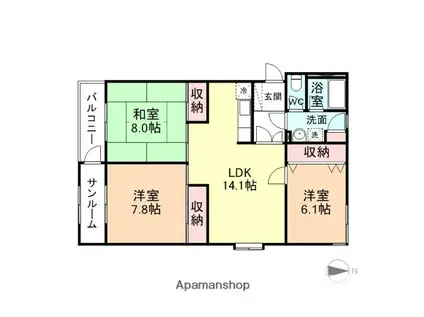 ウオノミハイツ(3LDK/4階)の間取り写真