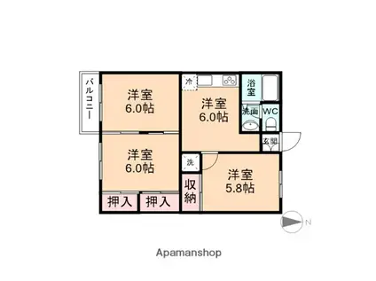 コーポ泉(3DK/2階)の間取り写真