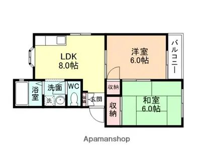 スカイコーポ西尾崎B棟(2DK/1階)の間取り写真