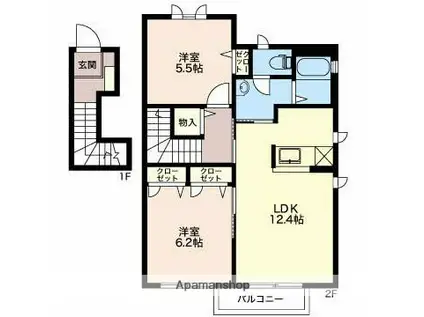 ソフィア ナカツチ B棟(2LDK/2階)の間取り写真