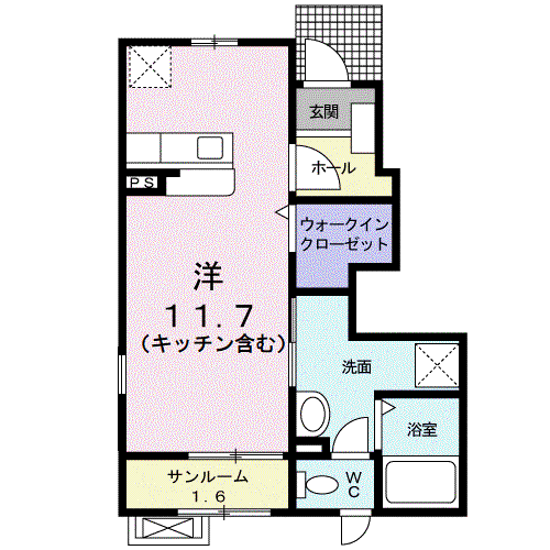 ニューシティ下堀Ⅰ(ワンルーム/1階)の間取り写真