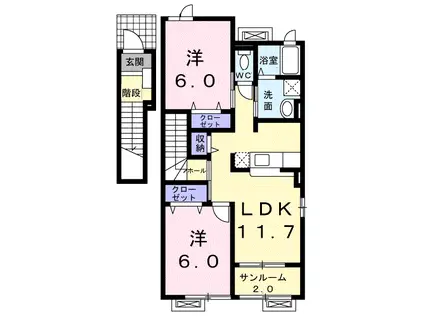 カプリスA(2LDK/2階)の間取り写真