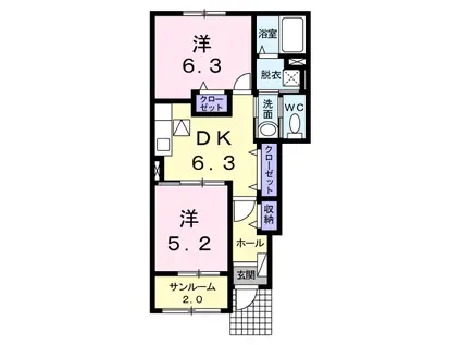 ハッピーフィールドつばき館(2DK/1階)の間取り写真