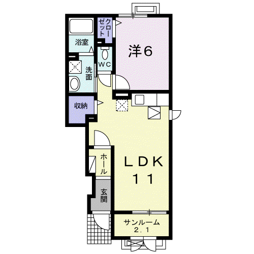 レーブ立野(1LDK/1階)の間取り写真