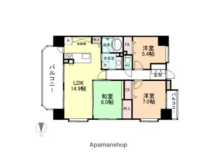 エイルマンション磯部町(3LDK/5階)の間取り写真