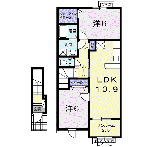 プリーマヴィラⅥ(2LDK/2階)の間取り写真