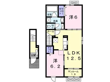シャンティⅡA(2LDK/2階)の間取り写真