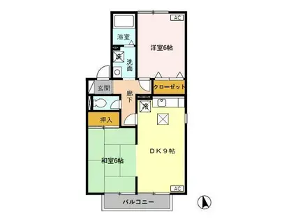 ガーラA棟(2DK/1階)の間取り写真