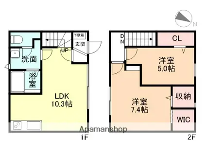 カサーレ蓮町 Ⅱ棟(2LDK/2階)の間取り写真