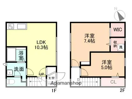 カサーレ蓮町 Ⅱ棟(2LDK/2階)の間取り写真
