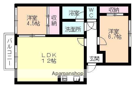 富山地鉄本線 越中荏原駅 徒歩3分 2階建 築30年(2LDK/1階)の間取り写真