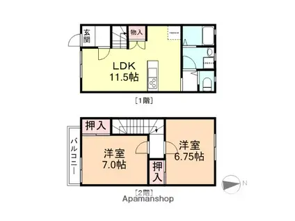 クレアード上関(2LDK/1階)の間取り写真