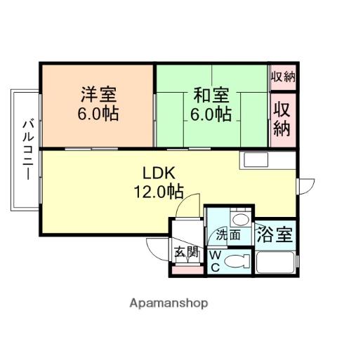 ディアス下牧野B(2LDK/1階)の間取り写真