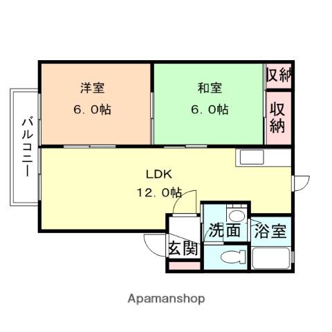 ディアス下牧野B(2LDK/2階)の間取り写真
