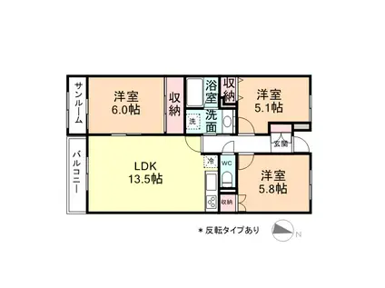 フィール高岡駅南(3LDK/4階)の間取り写真
