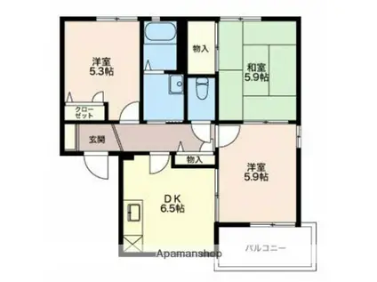 シティパル A棟(3DK/1階)の間取り写真