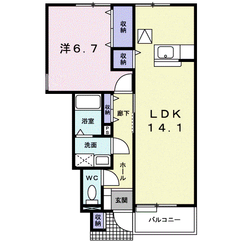 ラシーヌ1(1LDK/1階)の間取り写真