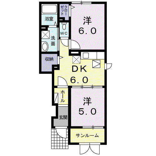 サラールⅡ(2DK/1階)の間取り写真