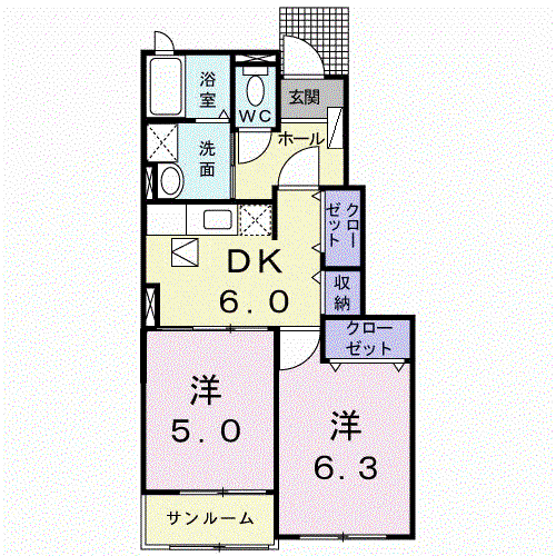マ-ブルⅢ(2DK/1階)の間取り写真