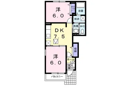 アルカンシェル 虹A(2DK/1階)の間取り写真