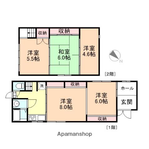 万葉線 片原町駅(富山) 徒歩12分 2階建 築61年(5K)の間取り写真