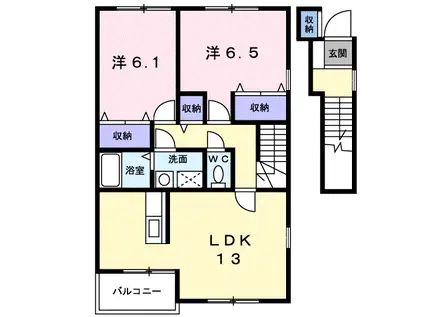 チューリップアベニューⅠ(2LDK/2階)の間取り写真