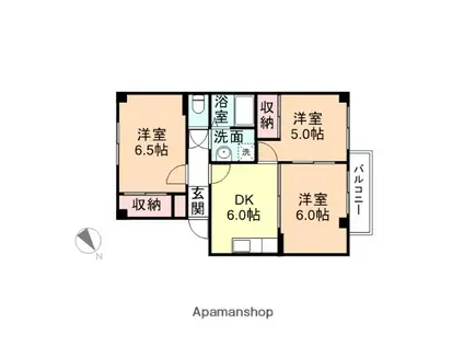 グランヴェールⅠA(3DK/1階)の間取り写真