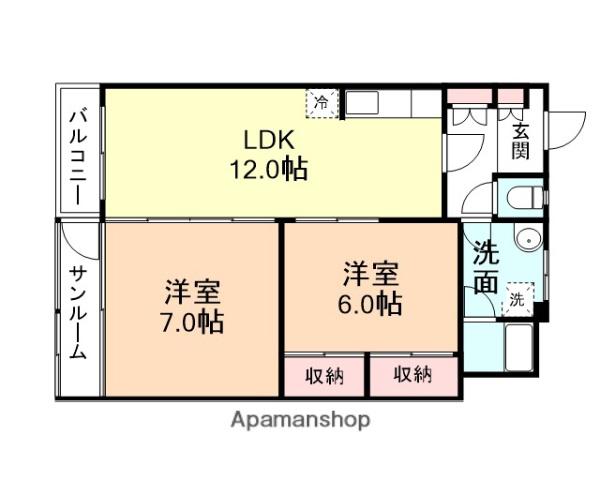 ドミールサニー木津(2LDK/1階)の間取り写真